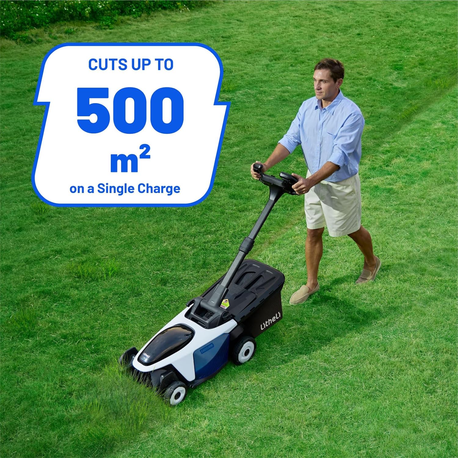 Litheli Easysurge Cordless Lawnmower Self-propelled, 2x 20V/43cm Electric Lawnmower Mulching, 6 Cutting Heights, 50L Grass Box, Battery Lawn Mower with 2x 4.0Ah Batteries