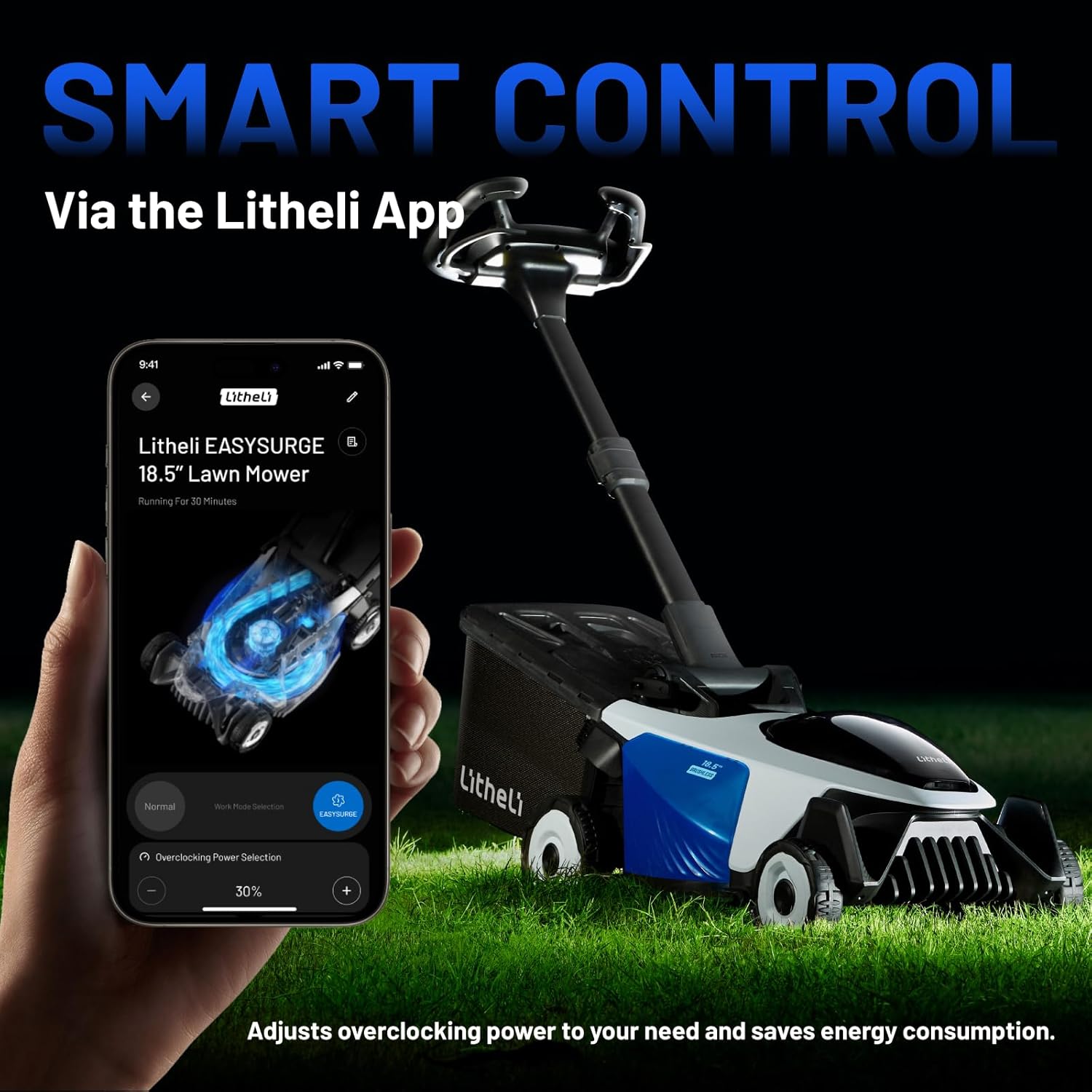 Litheli Easysurge Cordless Lawnmower Self-propelled, 2x 20V/43cm Electric Lawnmower Mulching, 6 Cutting Heights, 50L Grass Box, Battery Lawn Mower with 2x 4.0Ah Batteries